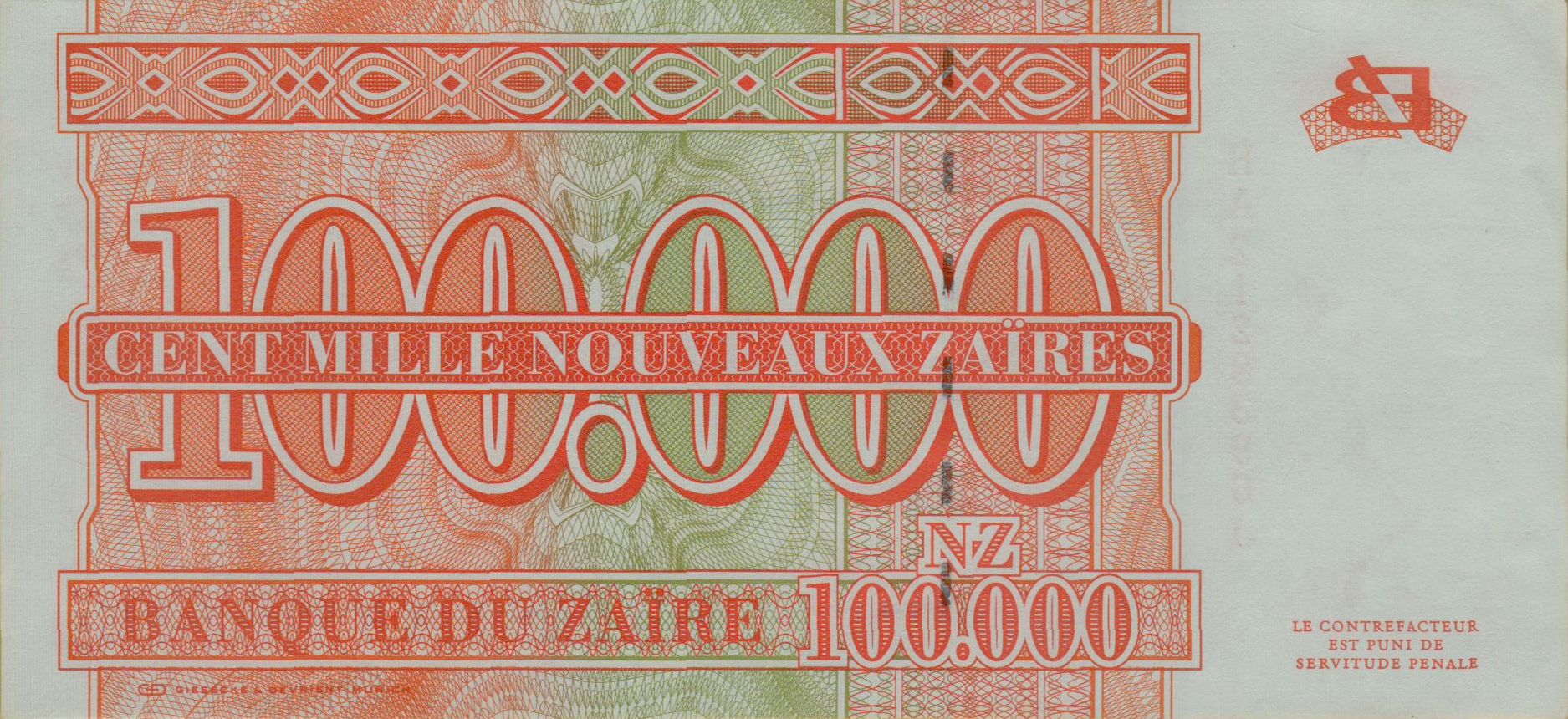 Zaire 100000 1996 UNC P-76